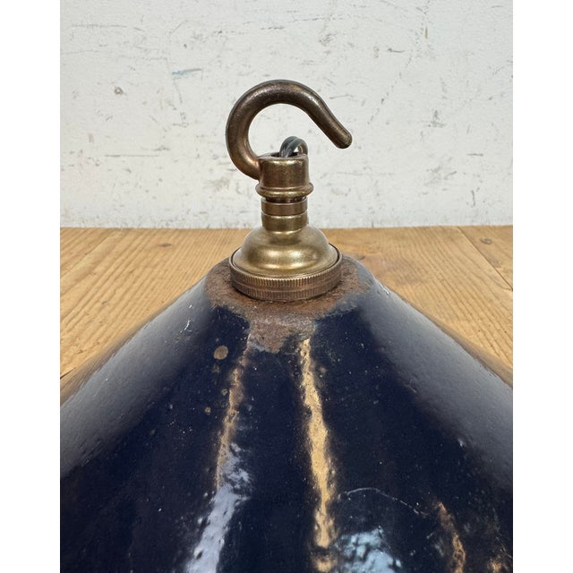 Industrial British Dark Blue Enamel Factory Pendant Lamp, 1950s For Sale - Image 12 of 17