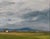 Rain To The North by Leigh Ann Van Fossan | Oil Painting of a cloudy landscape with fields and houses For Sale