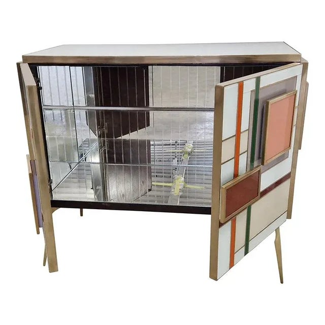 Beige Credenza with Two Multicolored Glass Doors, 1980s For Sale - Image 8 of 9