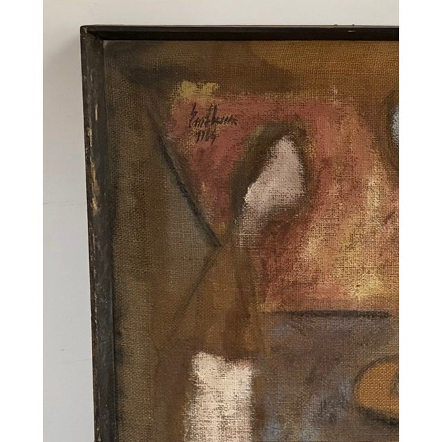 Mid-Century Modern Original Mid Century Salvatore Emblema Painting on Jute - A Figure and a Looking Glass on a Table, Signed For Sale - Image 3 of 8