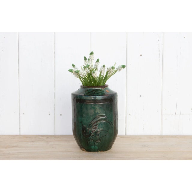 Ceramic Vintage Emerald Green Glazed Vase For Sale - Image 7 of 8