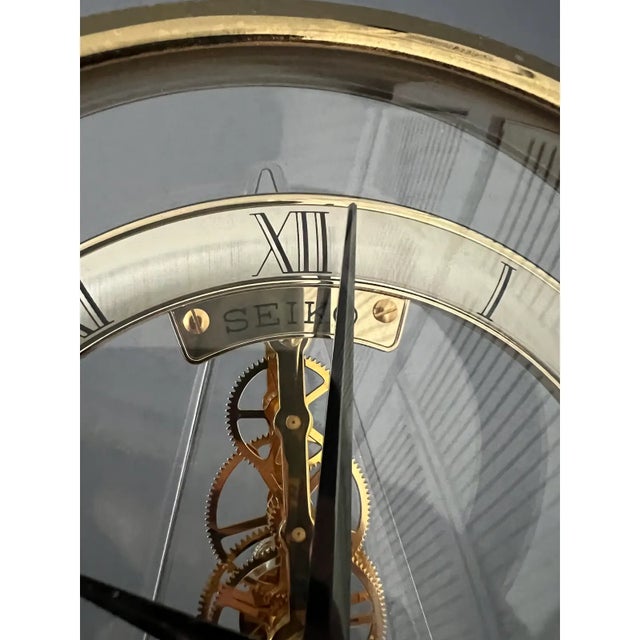 1990s Brass & Glass Seiko Skeleton Clock For Sale In New York - Image 6 of 12