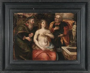 Flemish School Artist, Figures, 17th Century, Oil on Panel, Framed