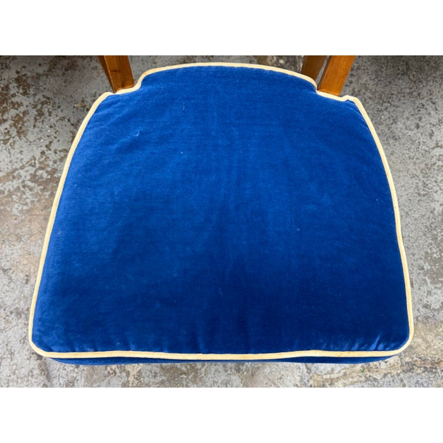 Textile Heritage Neoclassical Blue Velvet Dining Chairs, Set of Six For Sale - Image 7 of 12