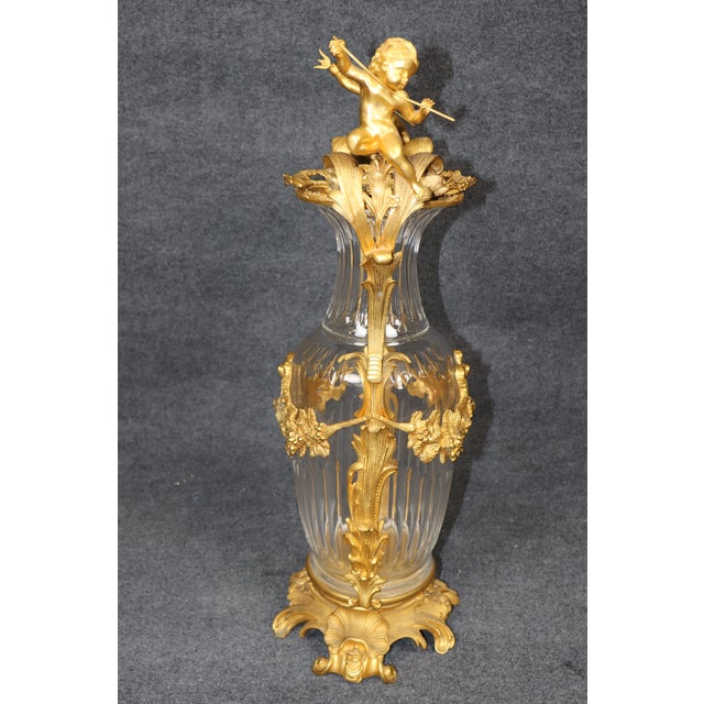 Gold 20th Century French Louis XV Rococo Style Ormolu Cherub and Cut Crystal Vase For Sale - Image 8 of 10