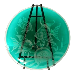 Correia Art Glass Large Hand-Etched Decorative Plate, Signed