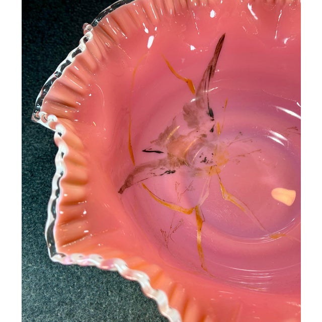 Early 20th Century Hand Painted Art Glass Brides Bowl For Sale In Greenville, SC - Image 6 of 9