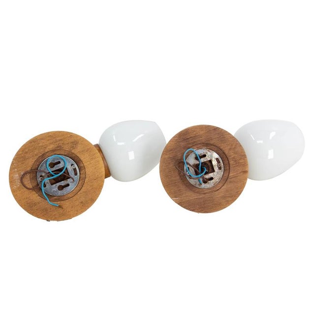 Wood French Beech & Opaline Glass Wall Lights, 1970s, Set of 2 For Sale - Image 7 of 8