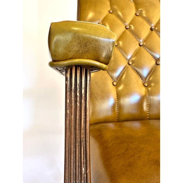 Vintage Mid-Century Tufted Camel Vinyl Armchair on Casters For Sale - Image 9 of 13