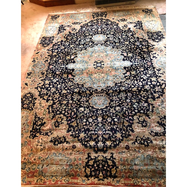Traditional Large Antique Laver Kirman Oriental Tapestry Hand Made Wool and Silk 138 X 98 Inches For Sale - Image 3 of 12