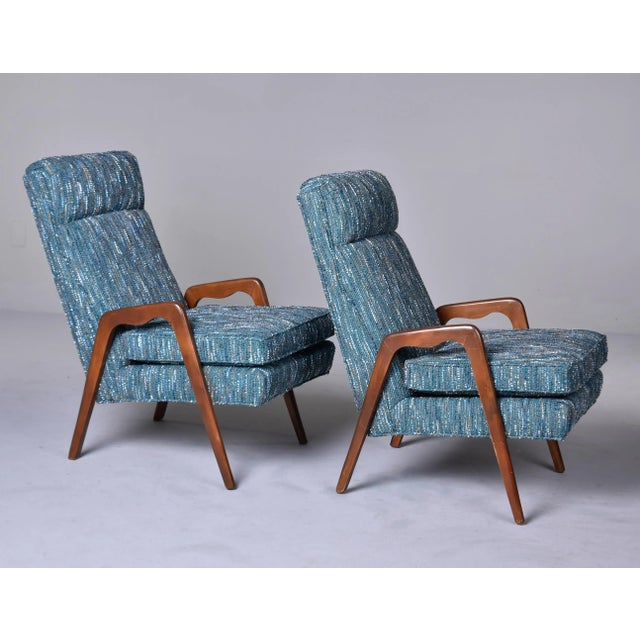 Teal Mid Century Italian Chairs With New Teal Tweed Upholstery - Pair For Sale - Image 8 of 13