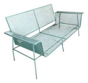 Mid-Century Modern Metal Mesh Settee in the Style of Russell Woodard