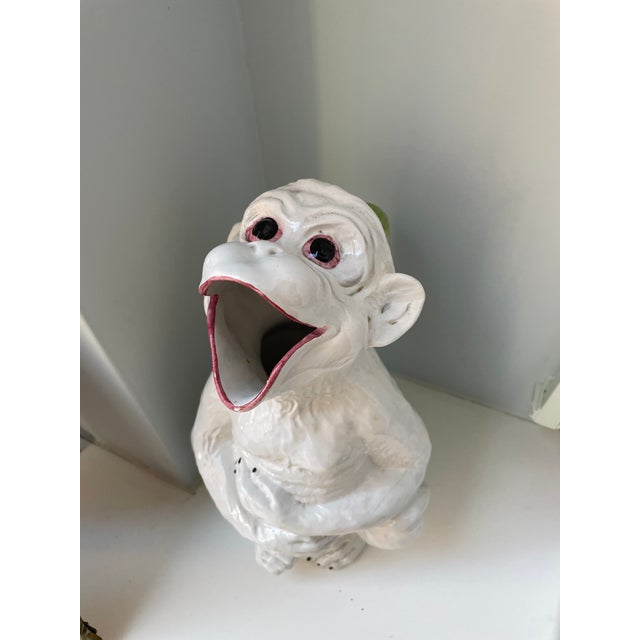 White Vintage Italian Ceramic Monkey Pitcher For Sale - Image 8 of 10