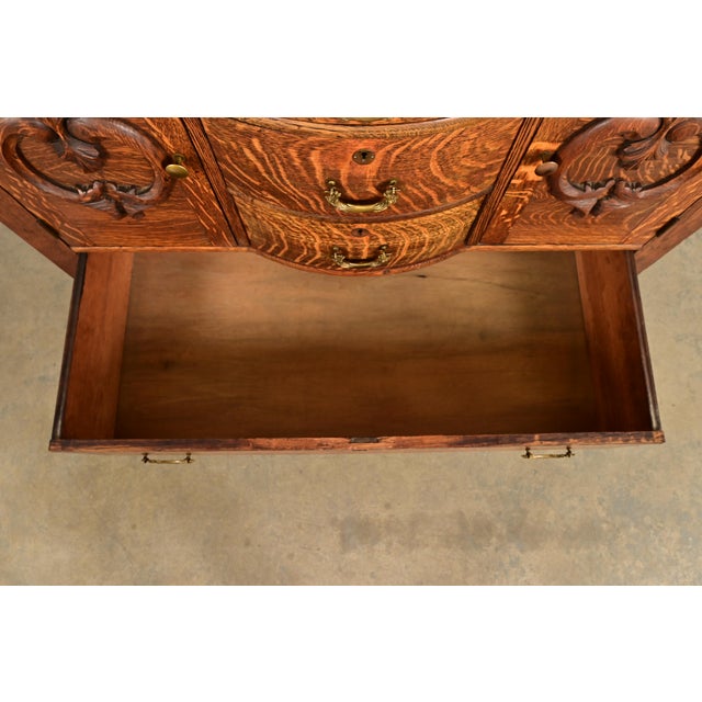 Wood Antique Victorian Carved Tiger Oak Sideboard or Bar Cabinet, Circa 1890s For Sale - Image 7 of 16