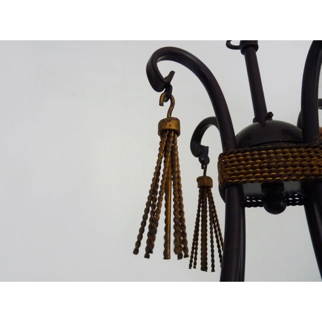 Metal Vintage 4-Light Chandelier in Brown and Gilt Metal, 1980s For Sale - Image 7 of 10