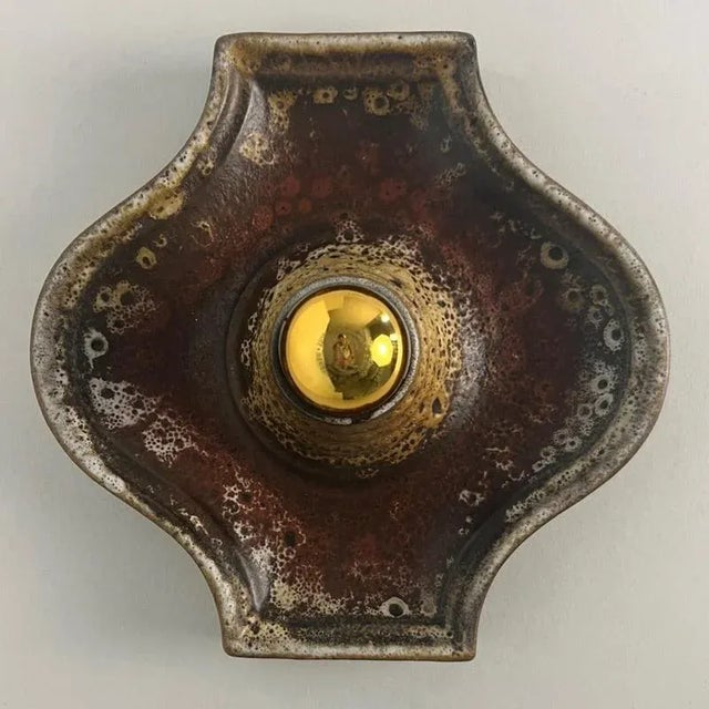 Oval Red Brown Green Ceramic Wall Lights, Germany, 1970s, Set of 3 For Sale - Image 14 of 16