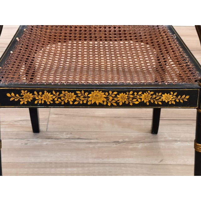 Set of Four English Regency Black Lacquer Dining Chairs With Gilt Decoration For Sale - Image 9 of 16