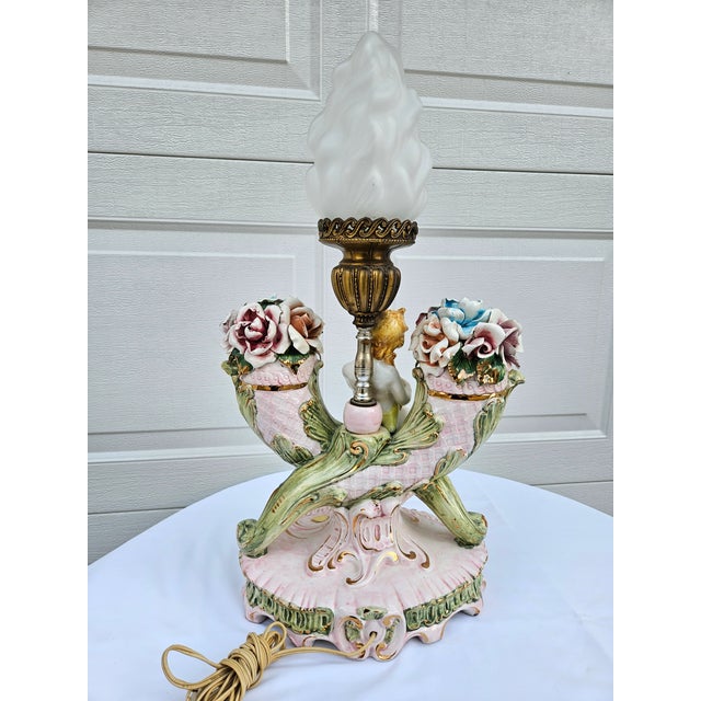 Capo Di Monte Italian Cherub and Lyre Cornucopia Lamp For Sale - Image 4 of 18