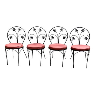 Vintage Wrought Iron Daisy Flower Parlor Patio Chairs by Plantation Patterns Restored For Sale