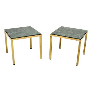 Vintage French Brass Side Tables with Marble Tops, 1970s, Set of 2 For Sale