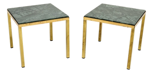 Vintage French Brass Side Tables with Marble Tops, 1970s, Set of 2