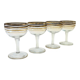 Vintage Gold Striped Coupes - Set of 4 For Sale