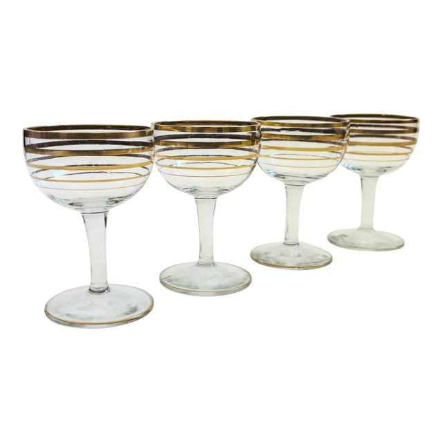 Vintage Gold Striped Coupes - Set of 4 For Sale