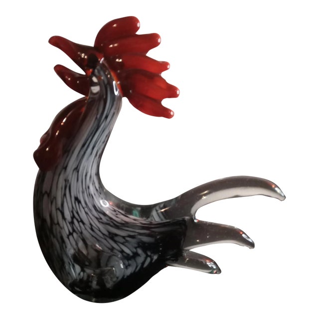 1980s Multicolor Art Glass Rooster Figurine For Sale