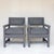 Pair of post-modern Parsons-style chairs and ottomans. Newly upholsterd in a herringbone fabric (black and white but reads...