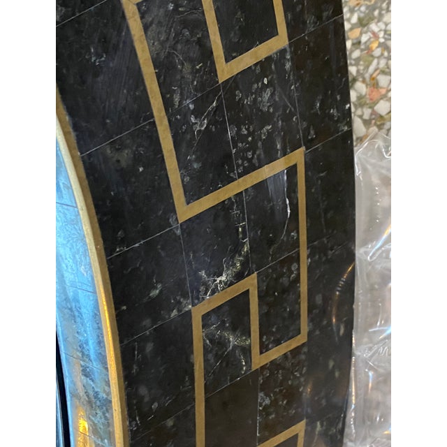 Black Maitland Smith Tessellated Marble Wall Mirror Brass Greek Key Motif For Sale - Image 8 of 13