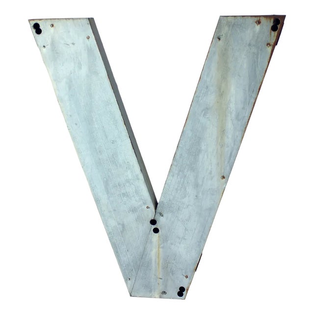 Large Vintage Industial Czechoslovakian Letter V in Zinc, 1950s For Sale