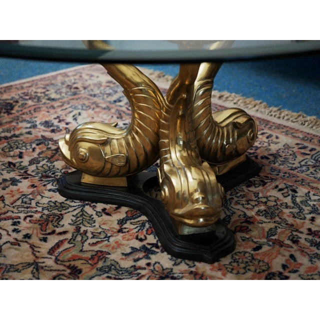 Brown Vintage Hollywood Regency Glass Coffee Table with Dolphins For Sale - Image 8 of 11