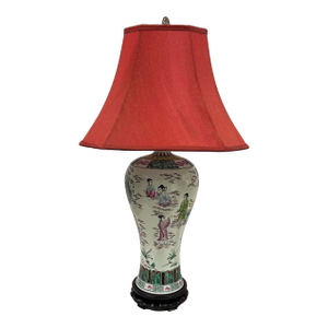 Mid-20th Century Vintage Chinese Hand-Painted Porcelain Vase Table Lamp