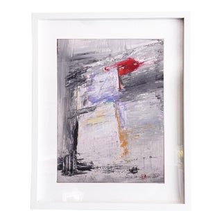 Vague. 28 White Framed One of a Kind Abstract Vibrant Red Painting For Sale