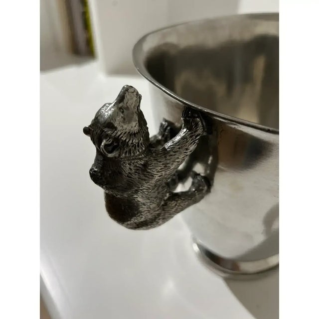 2010s Large Cipolla Pewter Collectible Bear Wine Bucket Cooler From Gorsuch in Aspen For Sale - Image 5 of 9
