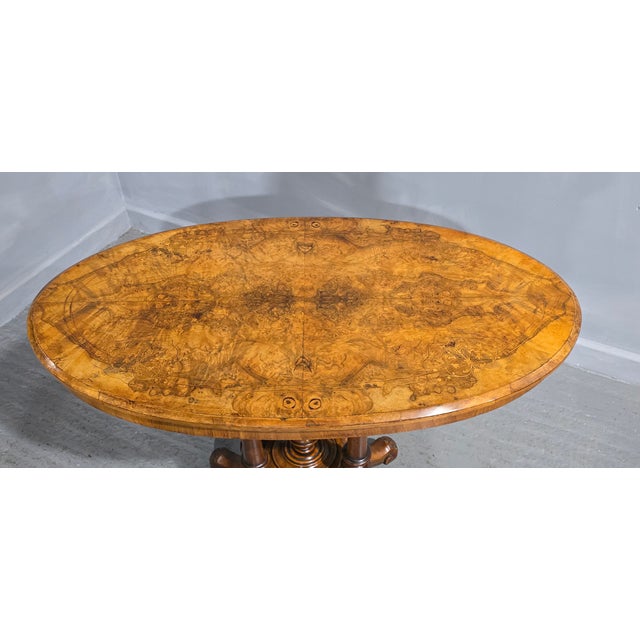 Brown Victorian Burr Walnut Inlaid Centre Table, 1880s For Sale - Image 8 of 12
