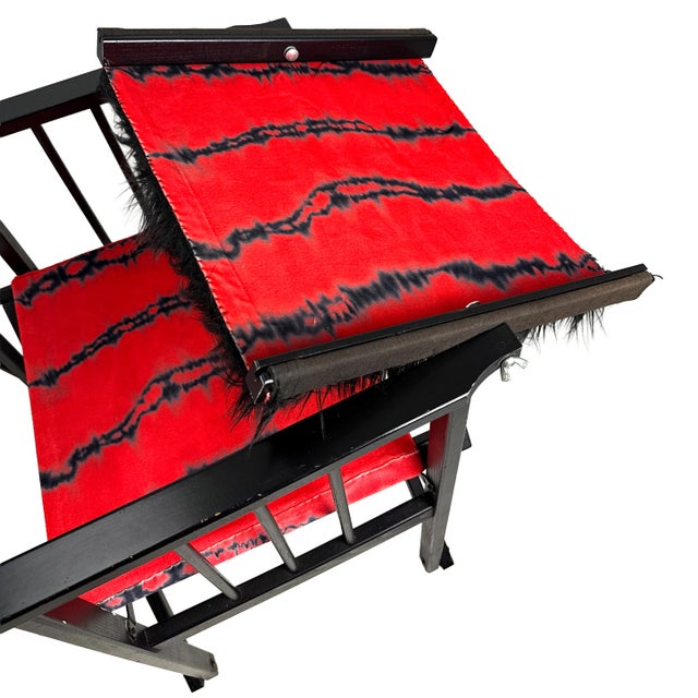 Vintage 1980s Pair of (2) Danish Folding Armchairs / Directors Chairs Set by Hyllinge Møbler - Red Flame Velvet & Black Faux Fur Upholstery For Sale - Image 13 of 18