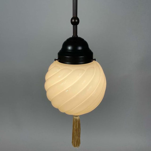 Art Deco Opaline Glass and Burnished Brass Pendants, Germany 1930s, Set of 2 For Sale - Image 15 of 17
