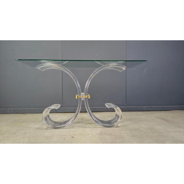 Brass and Acrylic Glass Console Table, 1970s For Sale - Image 10 of 15