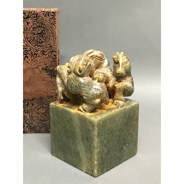Mid 20th Century Chinese Art Carved Solid Soapstone Seal/Chop With Animal Sculpture For Sale - Image 10 of 11