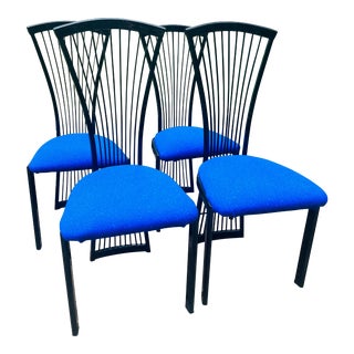 Dining Chairs Highback Italian Costantini Style in Blue 80s S/4 For Sale