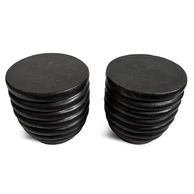 Wood Black Ribbed Solid Wood Vintage Stool Side Table For Sale - Image 7 of 7