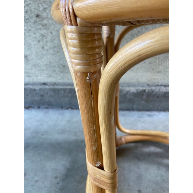 Wood Vintage Bamboo Wicker Side Table, Plant Stand, or Stool For Sale - Image 7 of 11