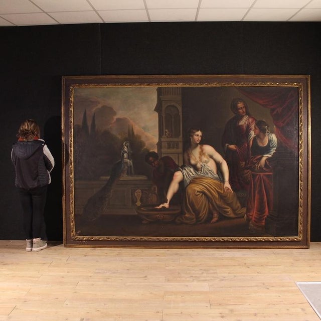 An important italian painting from the first half of the 18th century. A monumental oil on canvas artwork with a biblical...
