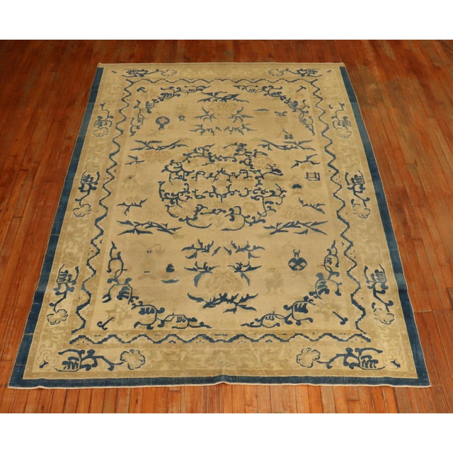 Fine Beige Blue Antique Indo-Chinese Rug - 6'6" x 9'4" For Sale - Image 10 of 18