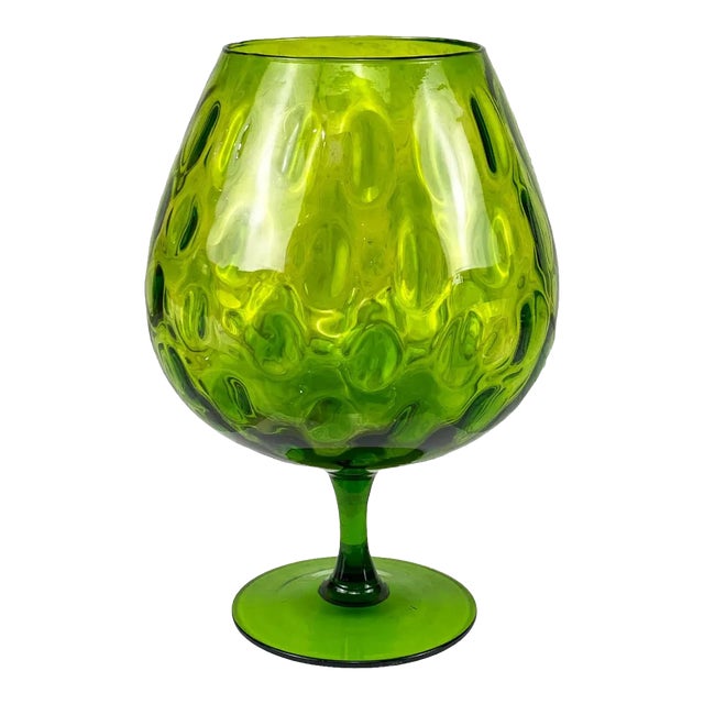 Mid-Century Italian Empoli Green Optic Art Glass Compote Pedestal Bowl For Sale