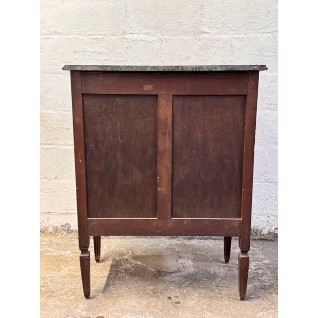1900s Antique French Louis XVI Style Carved Oak Marble Top Commode For Sale - Image 10 of 12