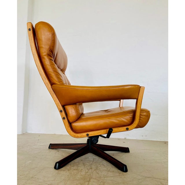 Vintage Swedish Leather Reclining Swivel Chair from Göte Möbler, 1970 For Sale - Image 7 of 16