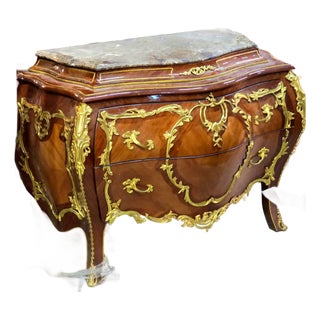 Rococo Marble Top Dresser With Hand-Carved Wood Frame, Two Spacious Drawers & Hand-Gilded Gold Leaf Details For Sale