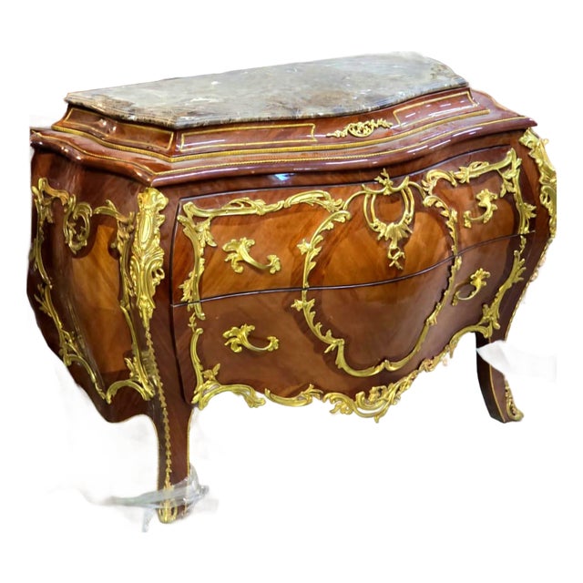 Rococo Marble Top Dresser With Hand-Carved Wood Frame, Two Spacious Drawers & Hand-Gilded Gold Leaf Details For Sale
